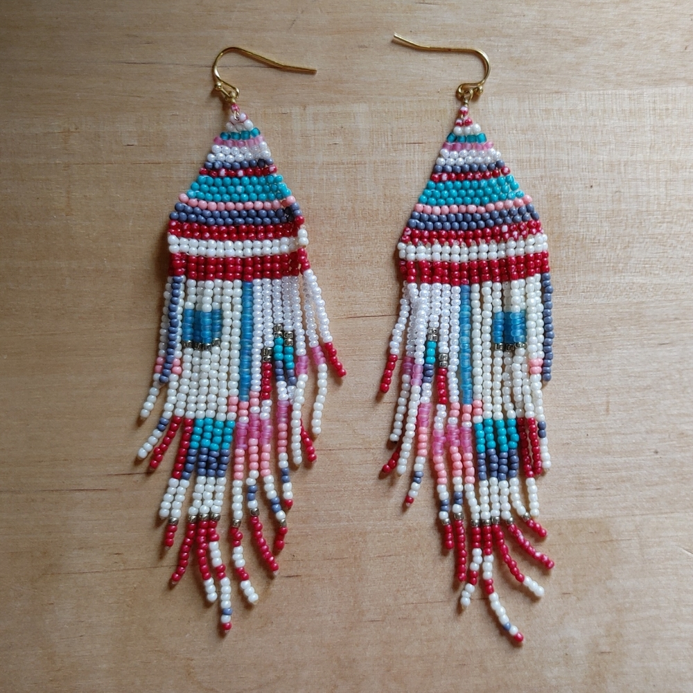 Beaded Long Fringe Earrings